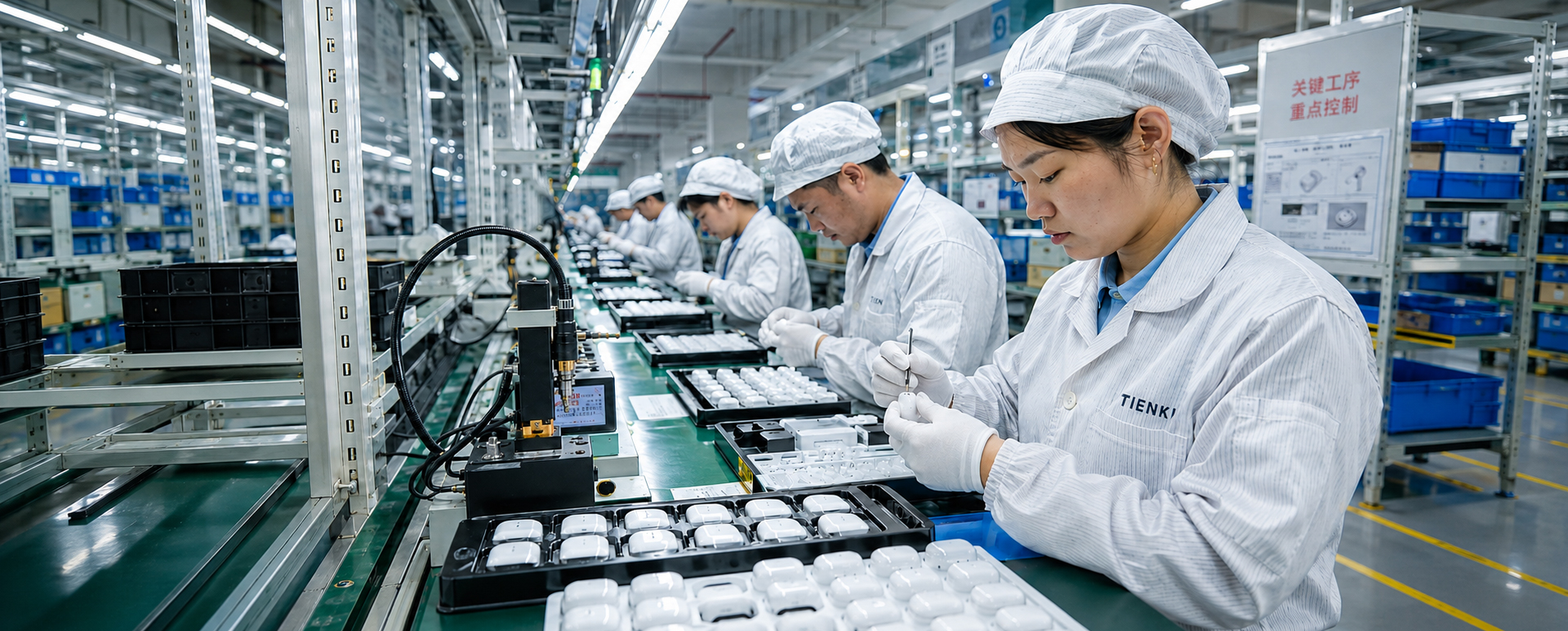Tienki team assembling wireless audio products
